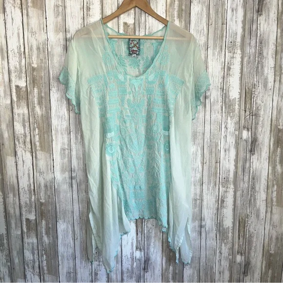 Johnny Was Folk Teal Embroidered Top - Picture 2 of 7